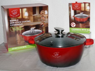 Royal Swiss Ø28cm 6L Koch Suppen Geschirr Casserole Topf Deckel Marmorschicht Ro