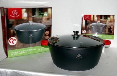 Royal Swiss Ø36cm 12,7L Koch Suppen Geschirr Casserole Topf Deckel Marmorschicht