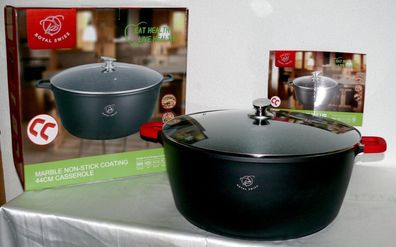 Royal Swiss Ø44cm 20L Koch Suppen Geschirr Casserole Topf Deckel Marmorschicht