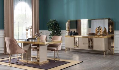 Esszimmer SetTisch 4x Stühle Anrichte mit Spiegel Garnitur Möbel 8tlg