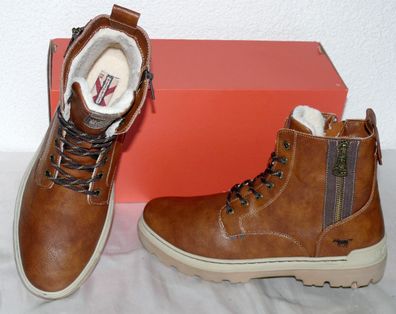 Mustang Denim ZIP Warme Herbst Winter Schuhe Boots Stiefel Futter 42 Cognac N20