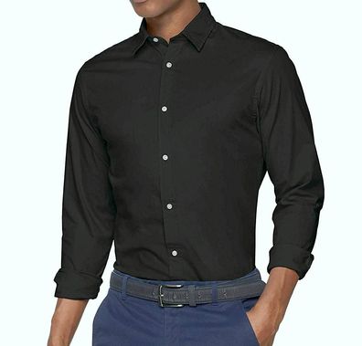 Jack & Jones 12136986 JBB Poplin Plain Herren Hemd Shirt Langarm Slim Schwarz L