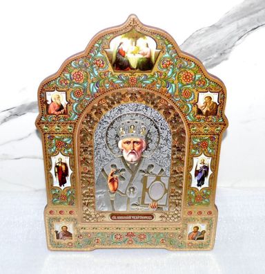 ???????? Ikone Heilige Nikolaus ????? 25x18cm Holz / Gold orthodoxe