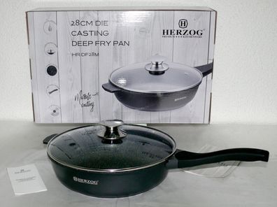 Herzog HR-DF28M Ø28cm 5,5L Pfanne Deckel Marmorbeschichtung Alu PTFE & PFOA Frei