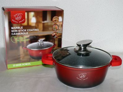 Royal Swiss Ø20cm 2L Koch Suppen Geschirr Casserole Topf Deckel Marmorschicht Ro