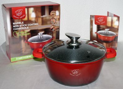 Royal Swiss Ø24cm 4L Koch Suppen Geschirr Casserole Topf Deckel Marmorschicht Ro