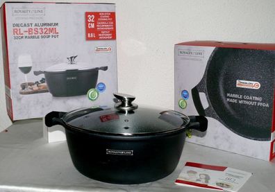 RL-BS32ML Ø32cm 8,6L Koch Suppen Geschirr Casserole Topf Deckel Marmorschicht BK