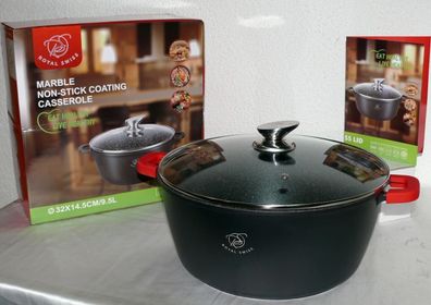 Royal Swiss Ø32cm 9L Koch Suppen Geschirr Casserole Topf Deckel Marmorschicht BK