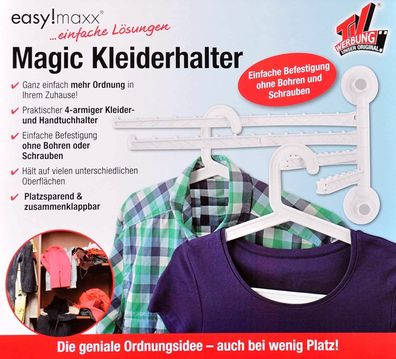 TV Unser Original Easy!maxx 4-Armiger Magic Kleiderhalter Handtuchhalter Weiß