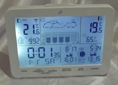 4-LD5190-2 Funk Wetterstation LCD Display Wettervorhersage Funkuhr Mond Weiß