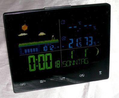 GT-WS-17H Funk Wetterstation Farbdisplay Wettervorhersage Funkuhr Mond Schwaz