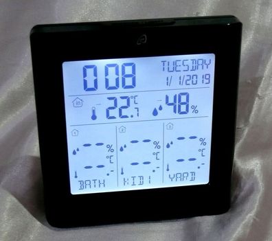 4-LD5380 Funk Wetterstation LCD Display Uhr Temperatur Luftfeuchtigkeit Schwarz