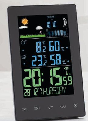 GT-WS-17V Funk Wetterstation Farbdisplay Wettervorhersage Funkuhr Mond Schwaz