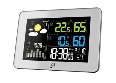 HG05124B-RX Funk Wetterstation Farbdisplay Wettervorhersage Funkuhr Mond Weiß