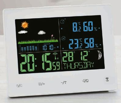 GT-WS-17H Funk Wetterstation Farbdisplay Wettervorhersage Funkuhr Mond Weiß