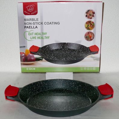 Royal Swiss Ø32cm XL Paella Pfanne Marmorbeschichtung Alu PTFE & PFOA Frei Black