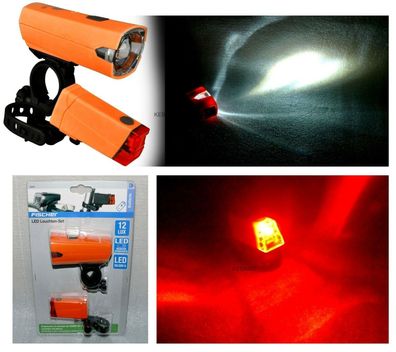 Fischer Fahrrad LED Beam Leuchten Front Rücklicht Set 12 LUX 50000h Neon Orange