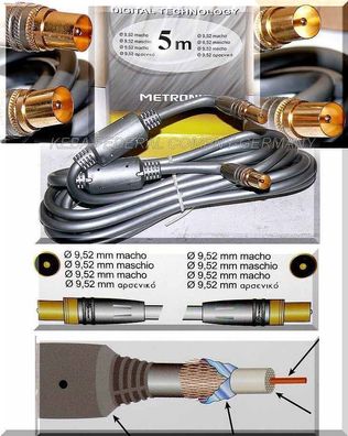 Metronic Kabel Digital TV Receiver F-Verbindungskabel Vergoldet F-Adapter 5m 61