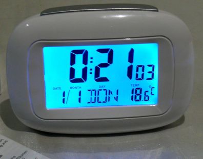 4-TV207 Digital Funkwecker Temperatur DCF Funkuhr Datum Wochentag LED Blau Weiß