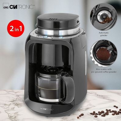 Clatronic KA3701 Kaffeeautomat Mahlwerk 2in1 Bonnen & Brühen 600W LED 0,6l BLK