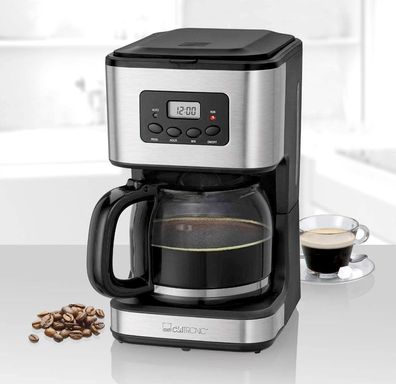 Clatronic KA3642 Kaffeemaschine 1,5L Glaskanne LCD Uhr Timer 900W Edelstahl BK