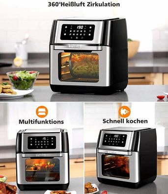 Innsky Heißluft 10IN1 Fritteuse Mini Backofen 10L Digital LED Obst Dehydrator