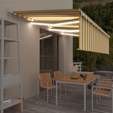 vidaXL Markise Manuell Einziehbar mit Rollo & LED 6x3 m Gelb & Weiß