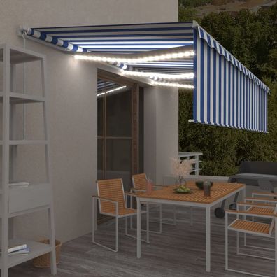 vidaXL Markise Manuell Einziehbar mit Rollo & LED 6x3 m Blau & Weiß