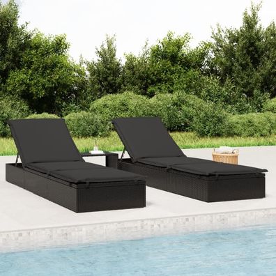 vidaXL Sonnenliege 1 Stk. mit Auflage Schwarz 201x55x62 cm Poly Rattan