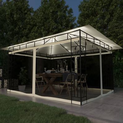 vidaXL Pavillon mit Moskitonetz & LED-Lichterkette 4x3x2,73m Cremeweiß