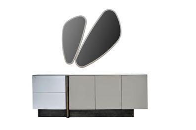 Garnitur Kommode mit Spiegel Schrank Modern Schlafzimmer Set Weiß