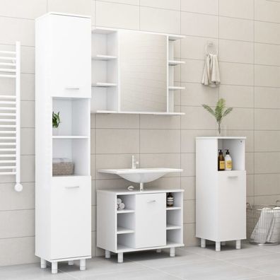 vidaXL 4-tlg. Badmöbel-Set Weiß Holzwerkstoff