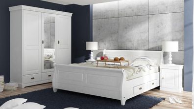 Schlafzimmer Set Bett Nachttisch Kleiderschrank Hotel Betten Holz Design 4tlg