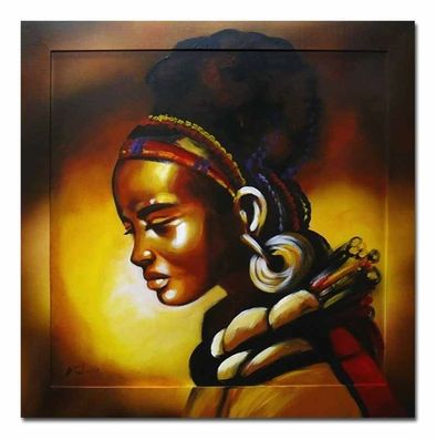 Afrikanische Malerei Ölgemälde Zusammenfassung Abstrakt Gemälde 70 x 70 cm Neu