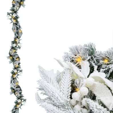 LED Weihnachts Girlande Schnee mit Blumen - 274 cm - Advent Deko Beleuchtung