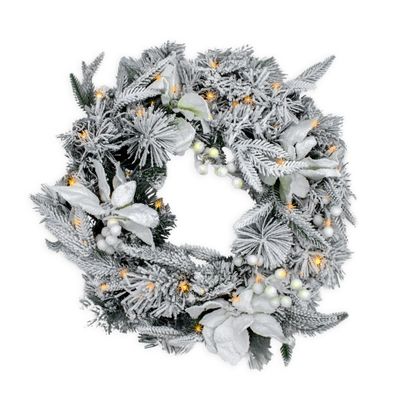 LED Weihnachts Kranz Schnee mit Blumen - 51 cm - Tisch Deko Advent Beleuchtung