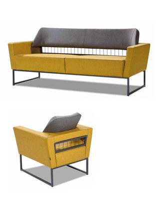 Designer Gelbe Wohnzimmer Sitzmöbel Luxuriöser 3-Sitzer Einsitzer 2tlg