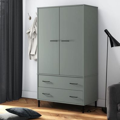 vidaXL Kleiderschrank OSLO Metallbeine Grau 90x55x172,5cm Massivholz