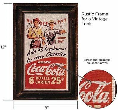 Coca-Cola Leinen Bild im Retro Nostalgic Look ! 20x30 neu