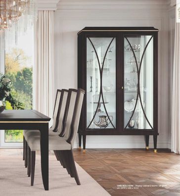 Vitrine Schränke Vitrinen Braun Luxus Schrank Wohnzimmer Holz Glas