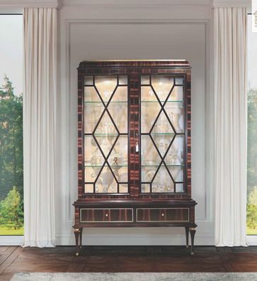 Vitrine Schränke Vitrinen Luxus Schrank Wohnzimmer Holz Braun Glas
