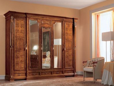 Kleiderschrank Schränke Braun Schlafzimmer Holz Schrank XXL Spiegel