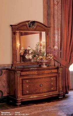 Gruppe Kommode Spiegel Schlafzimmer Holz Möbel Schrank Frisiertisch Braun Neu