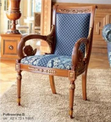 Esszimmerstuhl Stuhl Esszimmer Sessel Luxus Sitzer Stühle Holz Stoff Braun Blau