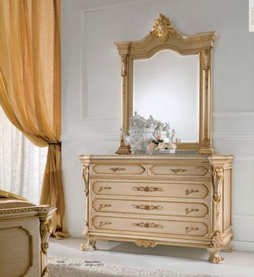 Gruppe Kommode Spiegel Sideboard Set Luxus Schränke Schlafzimmer Beige 2tlg Neu