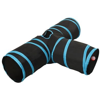 vidaXL Katzentunnel 3-Wege Schwarz und Blau 90 cm Polyester