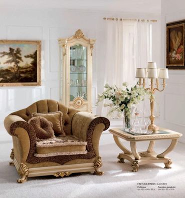 Sessel Luxus Sitzer Ohrensessel Stoff Braun Wohnzimmer Möbel Barock Polyester