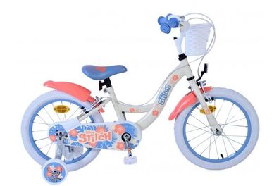 Disney Stitch Kinderfahrrad - Mädchen - 16 Zoll - Creme Koralle Blau - Zweihandbremse