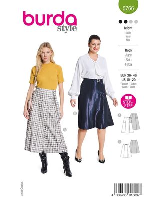 burda Schnittmuster Damen elegante Midiröcke mit Wickelefffekt #5766