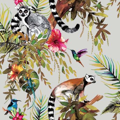 DUTCH Wallcoverings Tapete Lemur-Motiv Silber